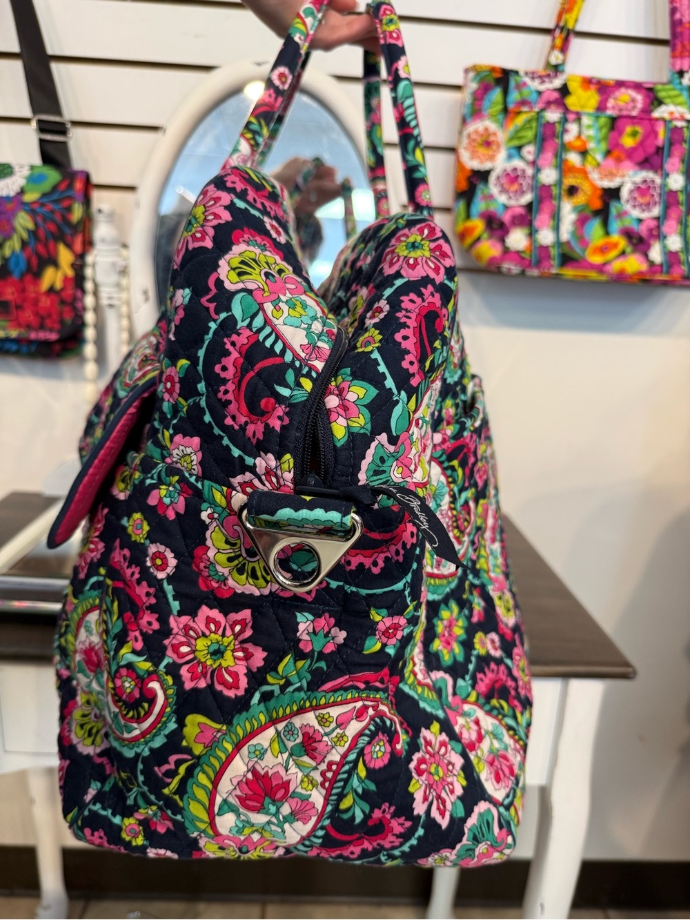 Vera Bradley Navy Paisley Travel Tote with Pink & Green Accents - Picture 11 of 12